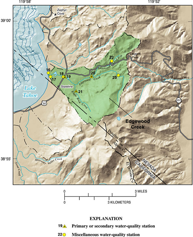 Map showing Stateline area, Nev., and LTIMP sampling stations.