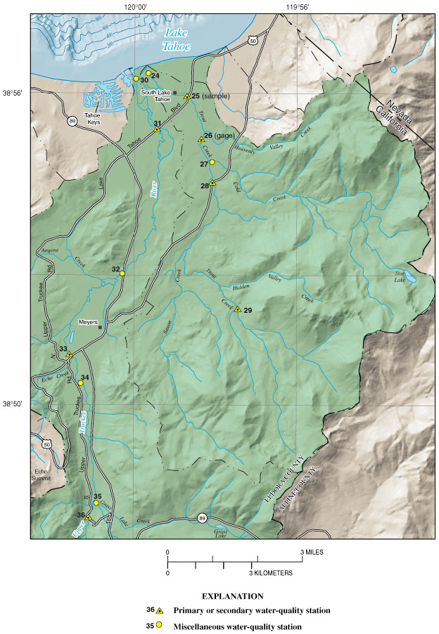 Map showing South Lake Tahoe area, Calif., and LTIMP sampling stations.