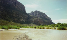Photograph showing the Rio Grande just downstream of Santa Elena Canyon in Big Bend National Park, August 1998 (photograph by Patrick O. Keefe, U.S. Geological Survey).