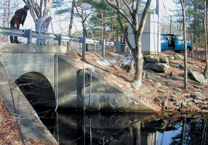 U.S. Geological Survey continuous streamflow and waterquality monitoring station on Peeptoad Brook.