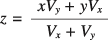 z equals the quantity of x multiplied by V sub y plus y multiplied by V sub x, all divided by the quantity of V sub x plus V sub y.