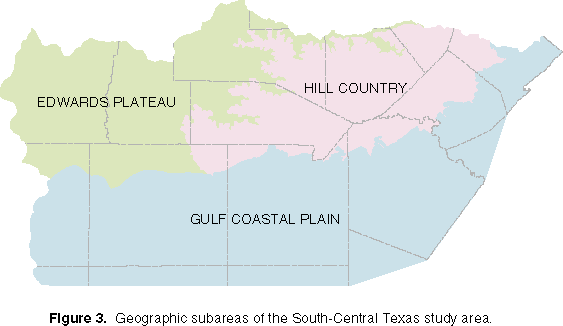 Figure 3. Geographic subareas of the South-Central Texas study area
