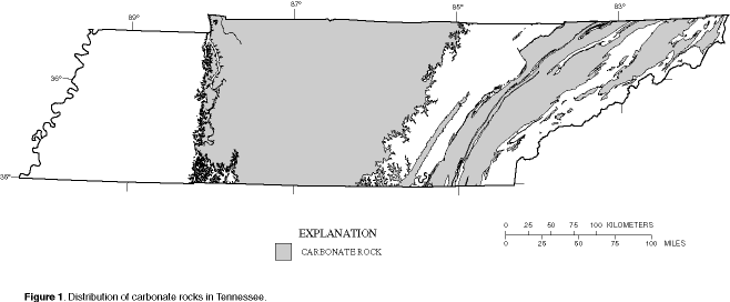 Figure 1. Distribution of carbonate rocks in Tennessee.